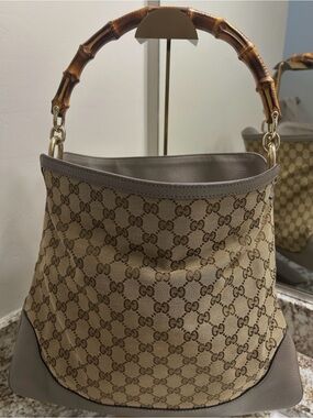 Gucci Diana Bamboo Handle Hobo Bag in GG Canvas and Leather